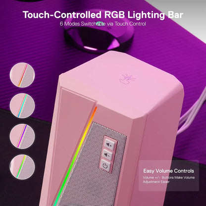 Redragon GS520 2.0 Channel Desktop Speakers - Multifunctional PC Gaming Audio System with RGB LED Lighting, Enhanced Sound Quality, and Convenient Volume Control, USB Powered with 3.5mm Connectivity