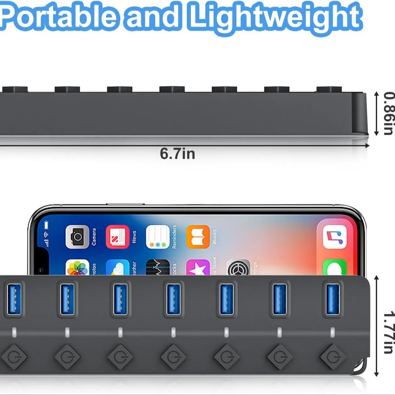 USB 2.0 Hub with 4 or 7 Ports and Individual On/Off Switches, Compact Multi-Port Splitter for Laptops, PCs, and External HDDs with LED Indicators