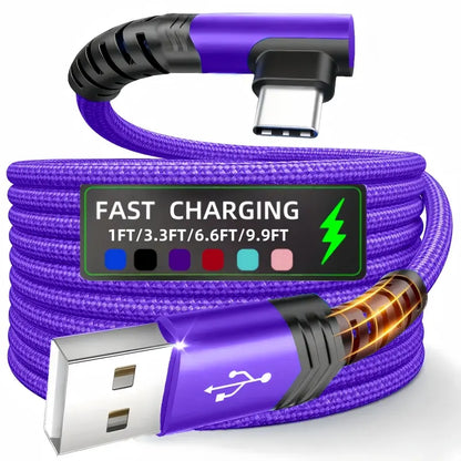 90-Degree USB C Cable, Right Angle USB A to USB C Nylon Braided Fast Charging Cable for Smartphones, iPhone 16 Pro Max, Samsung Galaxy S24 Ultra, and iPad Air 6