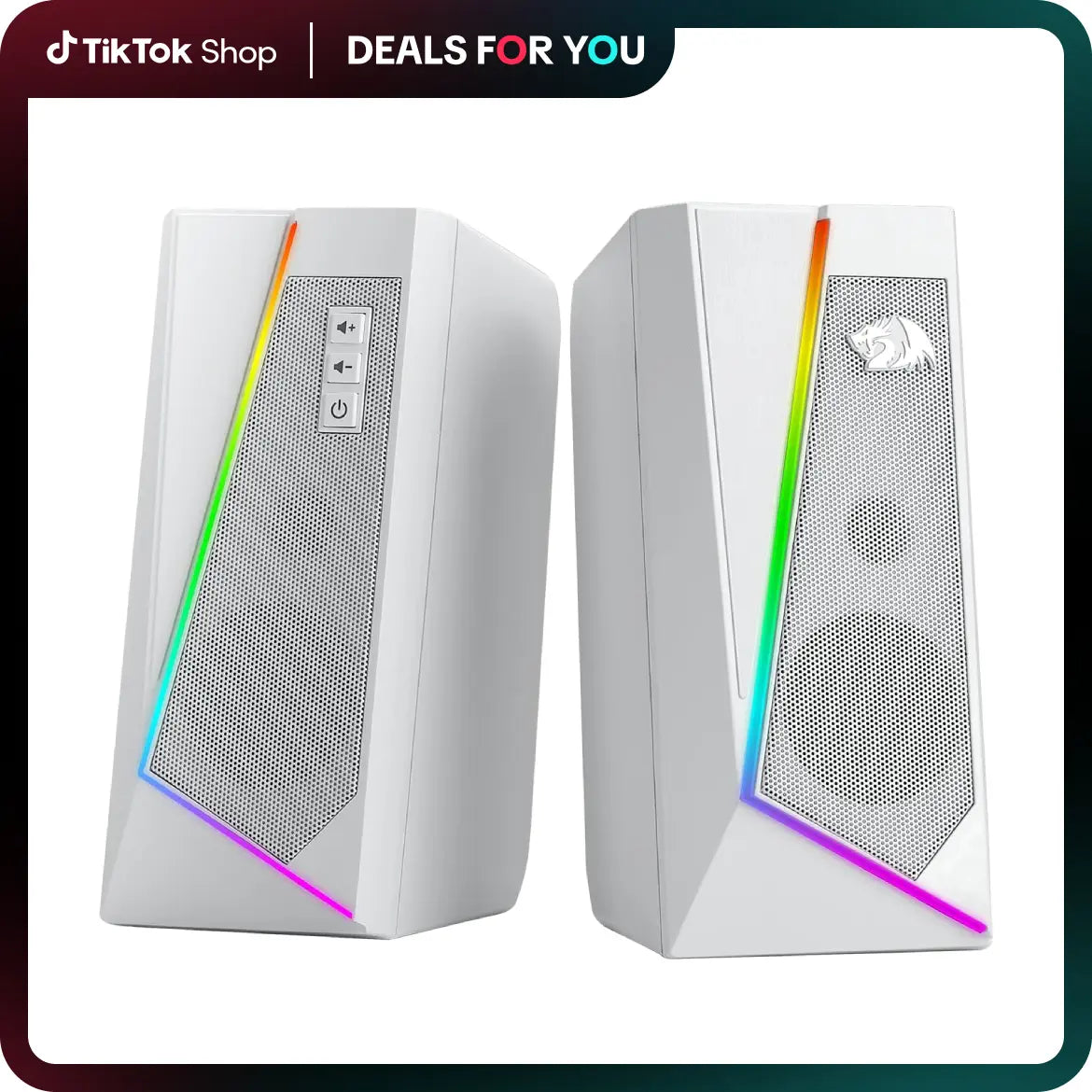 Redragon GS520 2.0 Channel Desktop Speakers - Multifunctional PC Gaming Audio System with RGB LED Lighting, Enhanced Sound Quality, and Convenient Volume Control, USB Powered with 3.5mm Connectivity