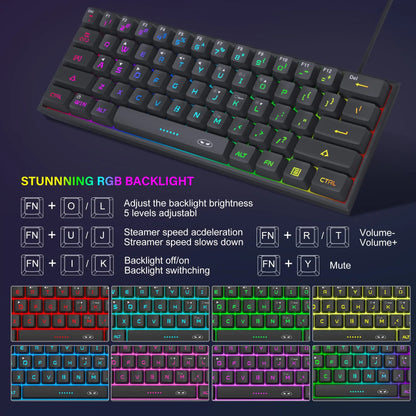 Magegee Keyboard TS91 Mini 60% Gaming Keyboard, RGB Backlit 61 Key Ultra-Compact Membrane Keyboard, TS91 Ergonomic Waterproof Office Computer Keyboard for PC, MAC, PS4, Xbox ONE Gamer(Black)
