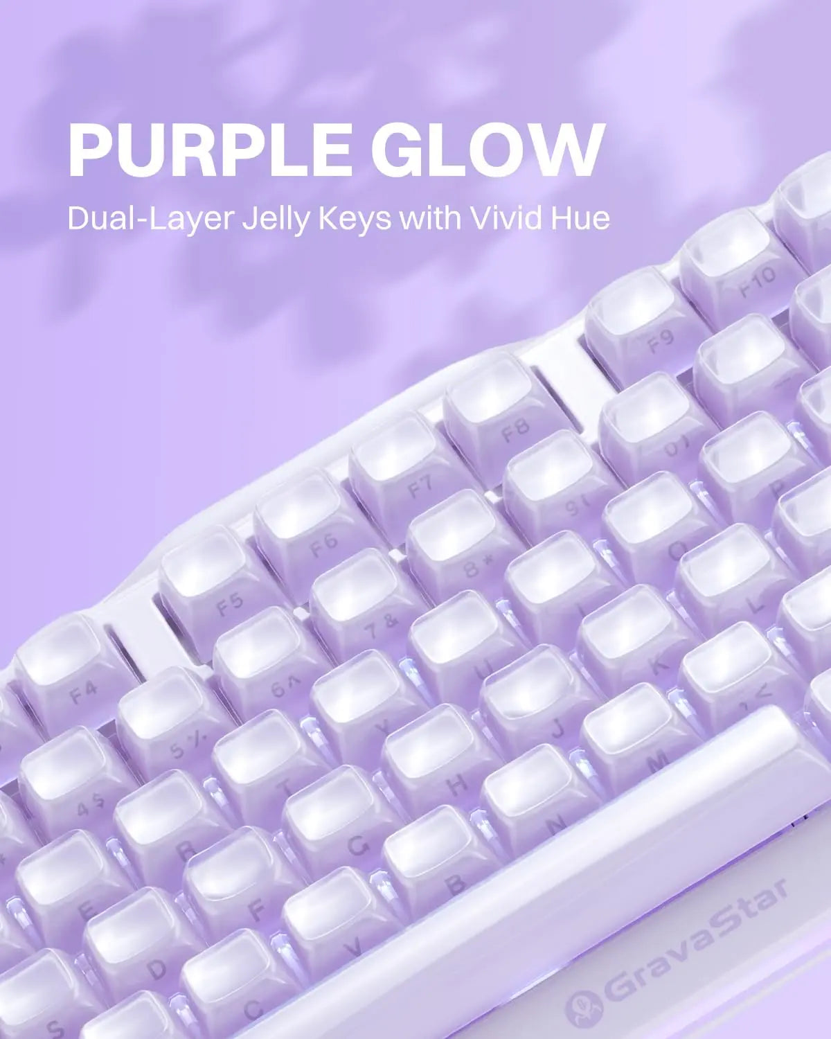 Gravastar Mercury K1 Wireless Mechanical Gaming Keyboard - Lavender Purple, Aluminum Alloy Design, Gasket Hot-Swap Sockets, Linear Switches, RGB Backlighting