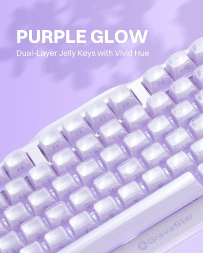 Gravastar Mercury K1 Wireless Mechanical Gaming Keyboard - Lavender Purple, Aluminum Alloy Design, Gasket Hot-Swap Sockets, Linear Switches, RGB Backlighting