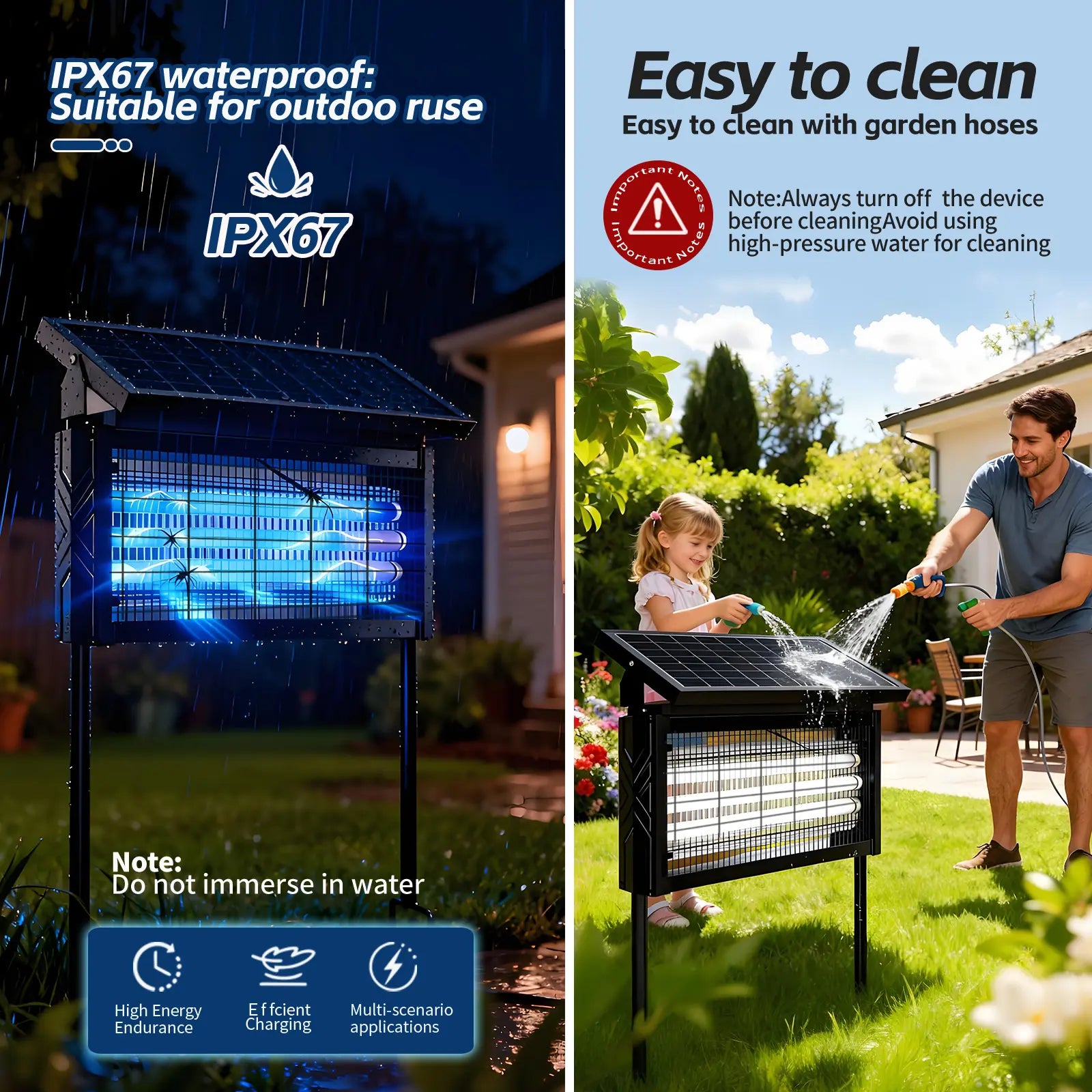 4500V Solar Bug Zapper,3000Mah Rechargeable High Voltage Mosquito & Fly Trapper, 2 Modes, IPX 67, for Home, Garden, Patio,Outdoor,Summerwins