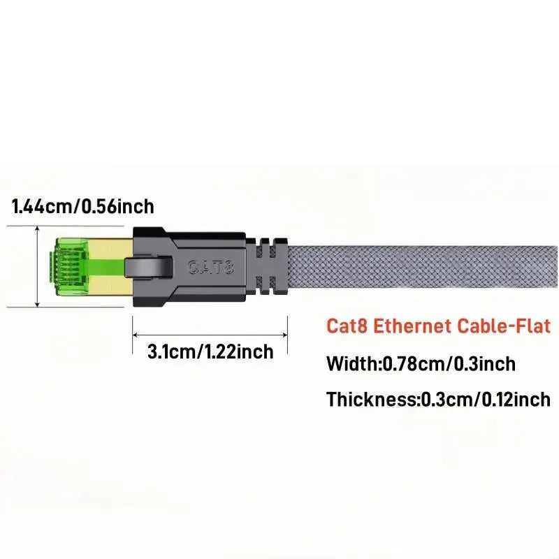 Cat 8 Ethernet Cable - High-Speed Braided 40Gbps 2000 MHz Network Cord for Gaming PCs, PS5, Xbox, Modems, and Routers