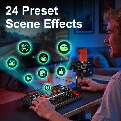 Tenlamp G3-Q8 Professional Podcast Microphone Bundle with Live Sound Card and Audio Mixer for Streaming, Singing, and Content Creation, Featuring Voice Changer and Soundboard Effects