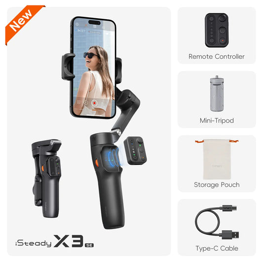 Hohem Isteady X3 SE Gimbal Stabilizer for Iphone & Android, Smartphone Foldable Gimbal with Detachable Remote Control, Portable Foldable 3-Axis Phone Gimbal for Android & Iphone17 Series, Ideal for Travel Vlogging