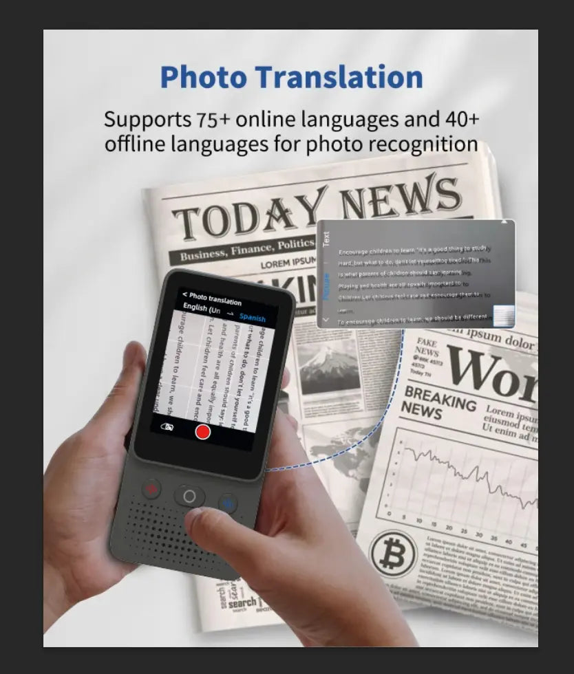 Funnypanda AI Language Touchscreen Translator Device 138+ Languages Real-Time Voice Photo Translation Offline Mode Touchscreen Tech Gadgets Rechargeable Mic Language Learners for Voice Dialogue Translation for Travel, Meetings, Immigration, Study Abroad D