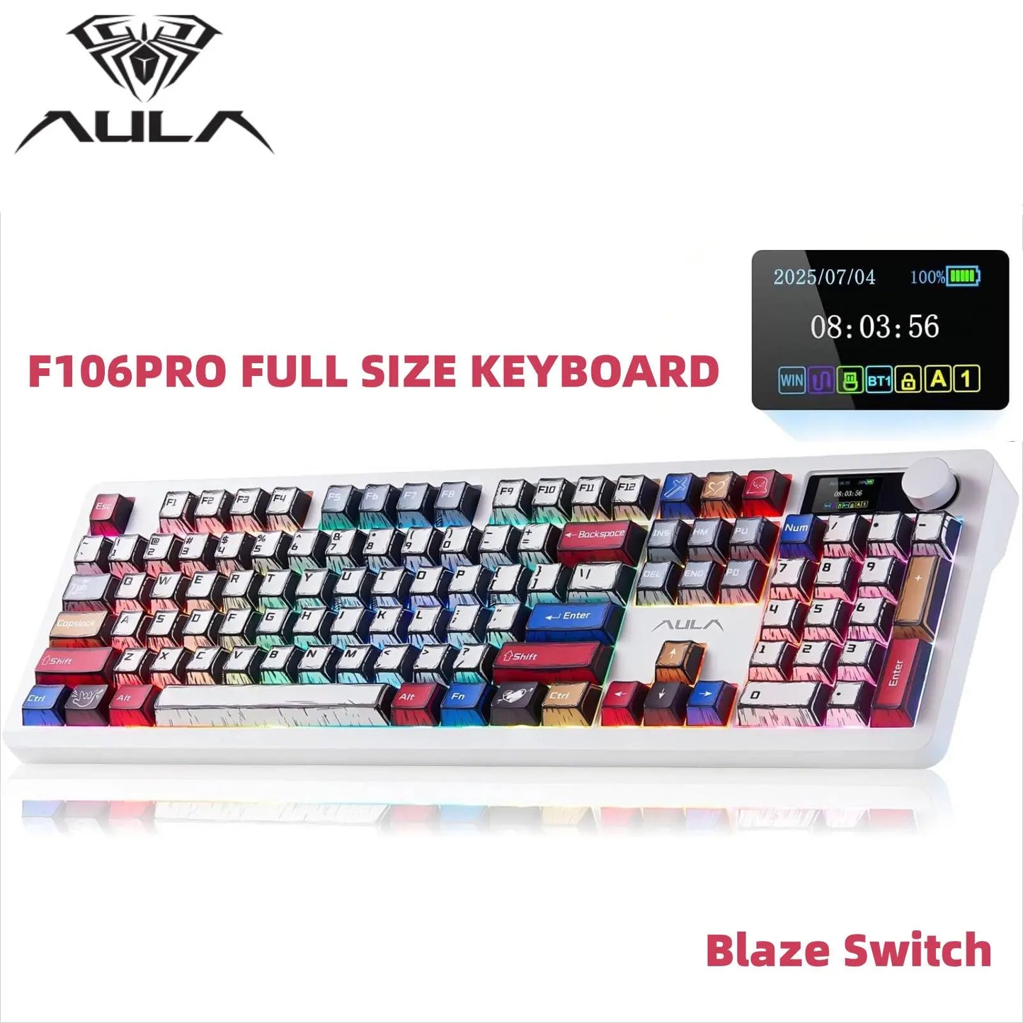 [Urtechdaddy-Edtion]Aula F106 PRO Wireless Mechanical Keyboard,Full Size Gaming Keyboard with Hot Swappable Knob & Screen,Tri-Mode RGB Backlit with 8000Mah for Pc/Laptop/Windows
