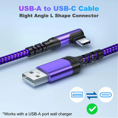 90-Degree USB C Cable, Right Angle USB A to USB C Nylon Braided Fast Charging Cable for Smartphones, iPhone 16 Pro Max, Samsung Galaxy S24 Ultra, and iPad Air 6