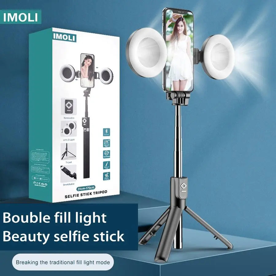 6-in-1 Selfie Stick with Fill Light, 67" Tripod, Wireless Remote Page Turner, Bluetooth Camera Remote, and Music Control for iPhone, iPad, iOS, and Android