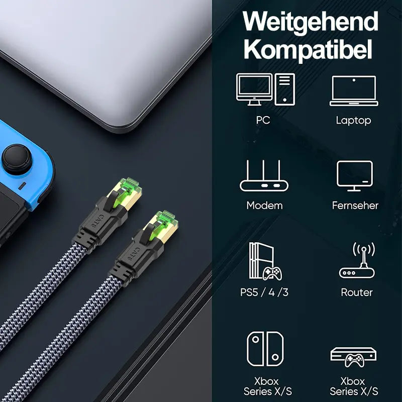 MIZIQIER Cat 8 Ethernet Cable - High-Speed 40Gbps, 2000MHz, 26AWG Braided RJ45 Shielded Indoor LAN Cable, Compatible with CAT7, CAT6A, CAT6, CAT5E for Gaming PC, PS5, Xbox, Modem, and Router