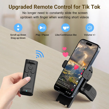 PUTARE Wireless Remote Control for TikTok Scrolling with Smartphone Holder Stand, Page Turner, and Camera Shutter for iOS and Android - Ideal Selfie Accessory and Upgraded Father's Day Gift