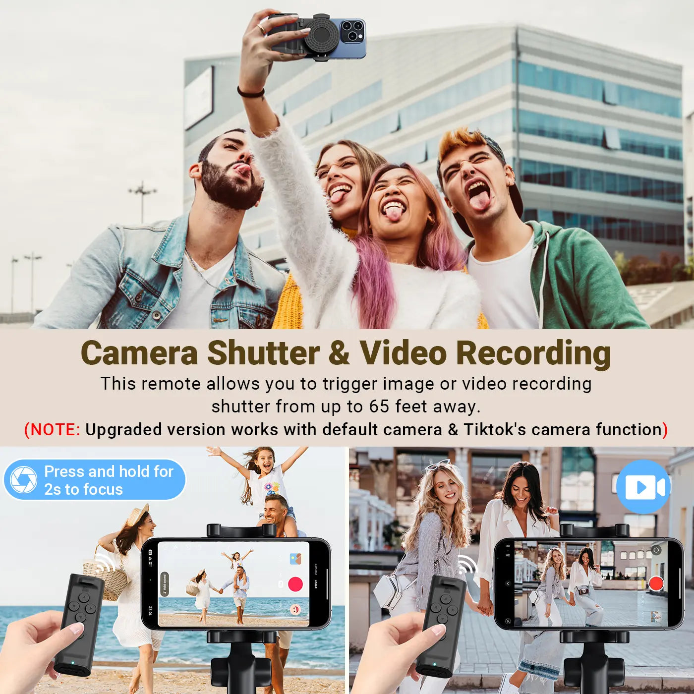 PUTARE Wireless Remote Control for TikTok Scrolling with Smartphone Holder Stand, Page Turner, and Camera Shutter for iOS and Android - Ideal Selfie Accessory and Upgraded Father's Day Gift