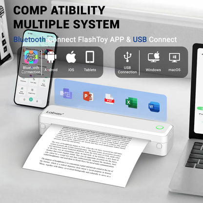 Inkless Portable Bluetooth Thermal Printer – Wireless Printing Solution for Travel, Home & Office, Compatible with iOS, Android, and Laptops, Supports 8.5x11 US Letter & A4 Thermal Paper, No Ink Required, Ideal Gift Option