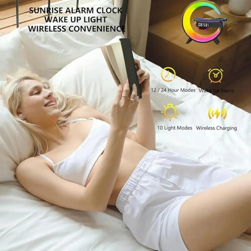 Multifunctional Wireless Charging Holder with Ambient Lighting and Alarm Clock - Creative Magnetic Speaker for Office, Bedroom, and Dormitory, Ideal Gift for Valentine's Day and Holidays