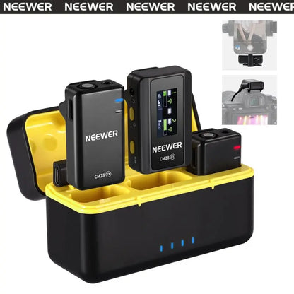 NEEWER CM28 Wireless Lavalier Microphone with Charging Case and OTG Adapter, Compatible with iPhone, Android, PC, and Camera - Ideal for Vlogging and Interviews