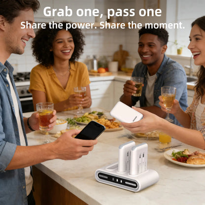 Goodaaa 3-Pack 10000Mah Portable Charger with Charging Dock Station, Built-In Cables, Family Power Hub for Home, Office, Travel, Parties, Dorms & Perfect Gift