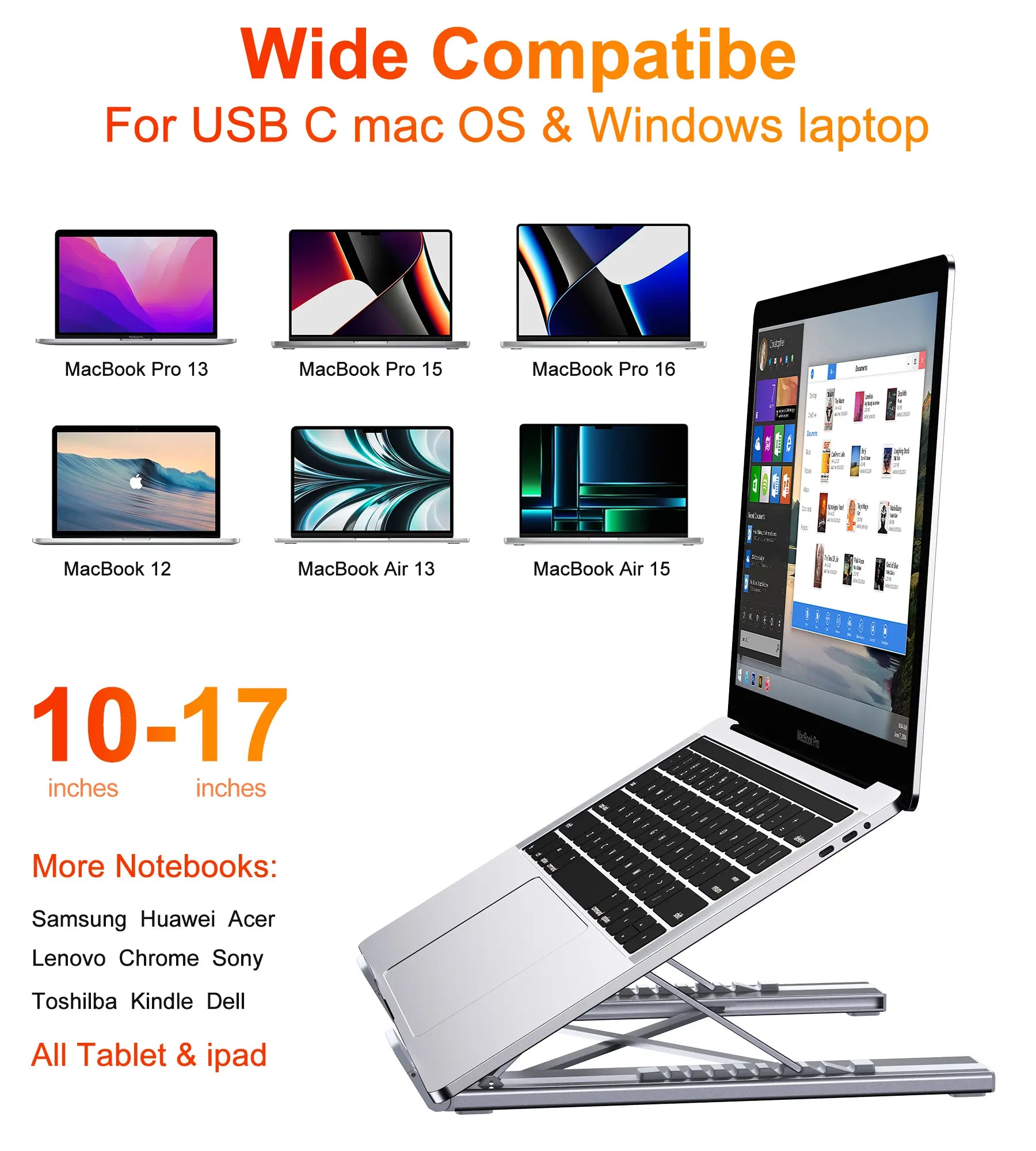 Mukiya USB-C Laptop Stand and Docking Station: 8-in-1 Hub with 4K HDMI, Multiple USB Ports, and SD/TF Card Slots for MacBook, Dell, HP, Surface, and Lenovo