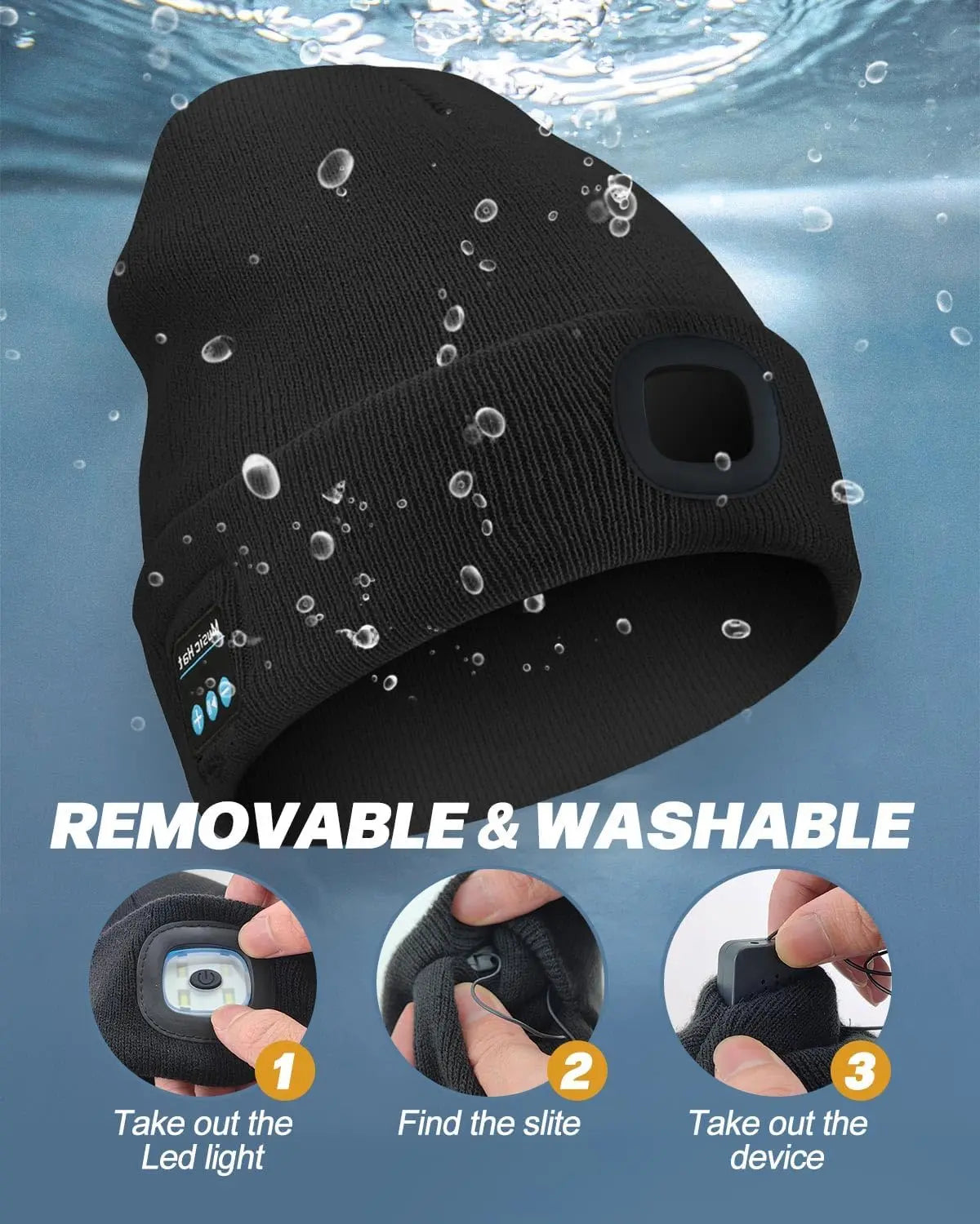 Bluetooth Beanie with LED Headlight and Detachable Speaker, USB Rechargeable Warm Hat for Music and Calls, Ideal for Sports and Outdoor Activities, Unisex Birthday Gift