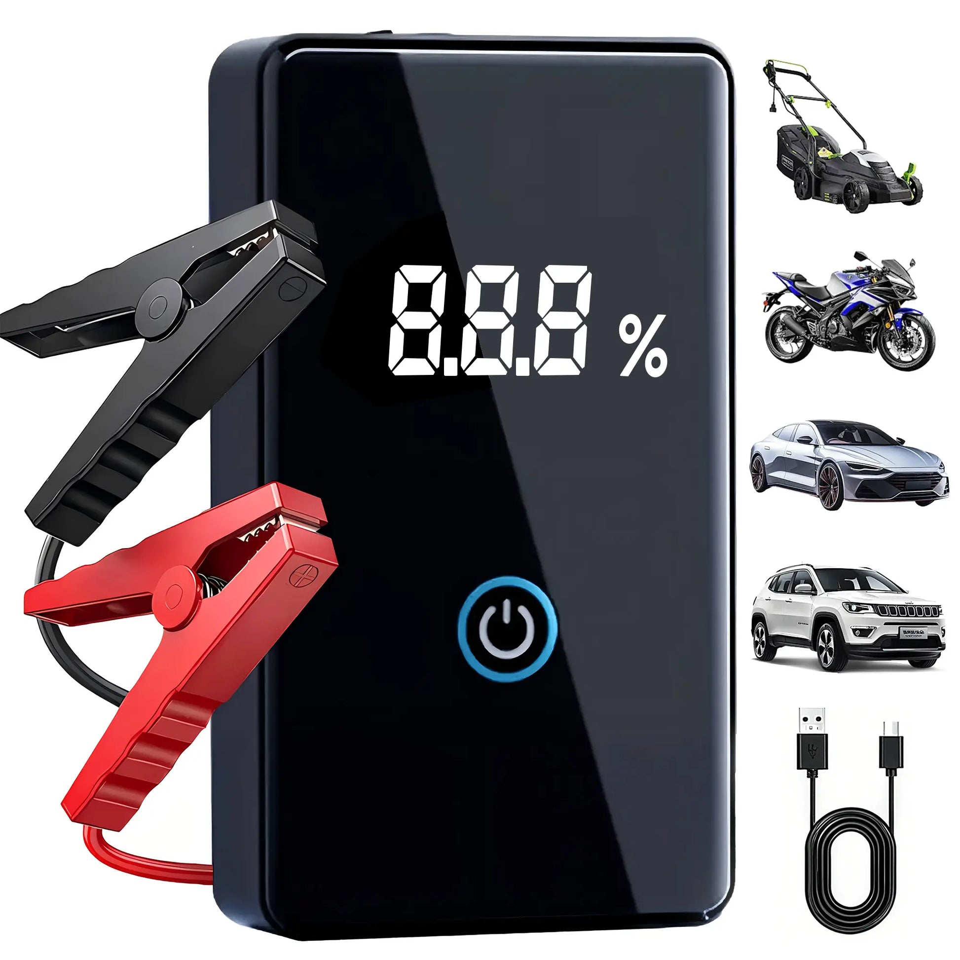 1500A Peak Portable Car Jump Starter (Up to 5.0L Gas/3.0L Diesel) - 12V Auto Battery Booster with Smart Jumper Cables, Wireless Power Bank, 3-In-1 LED Light, Lightweight Beginner-Friendly Roadside Emergency Kit