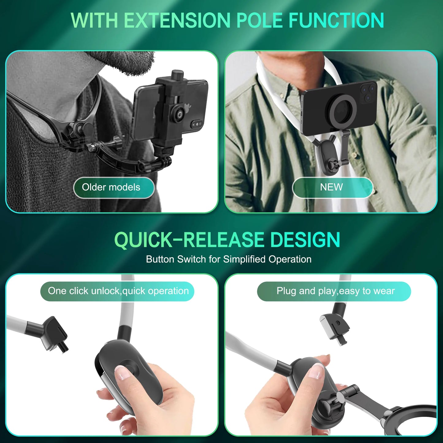 Magnetic Phone Neck Mount - Silicone-Steel Alloy Hands-Free Holder with Plug, Landscape-Ready Pov/Vlog Chest Strap for Iphone 17/16/15/14, Android Smartphones