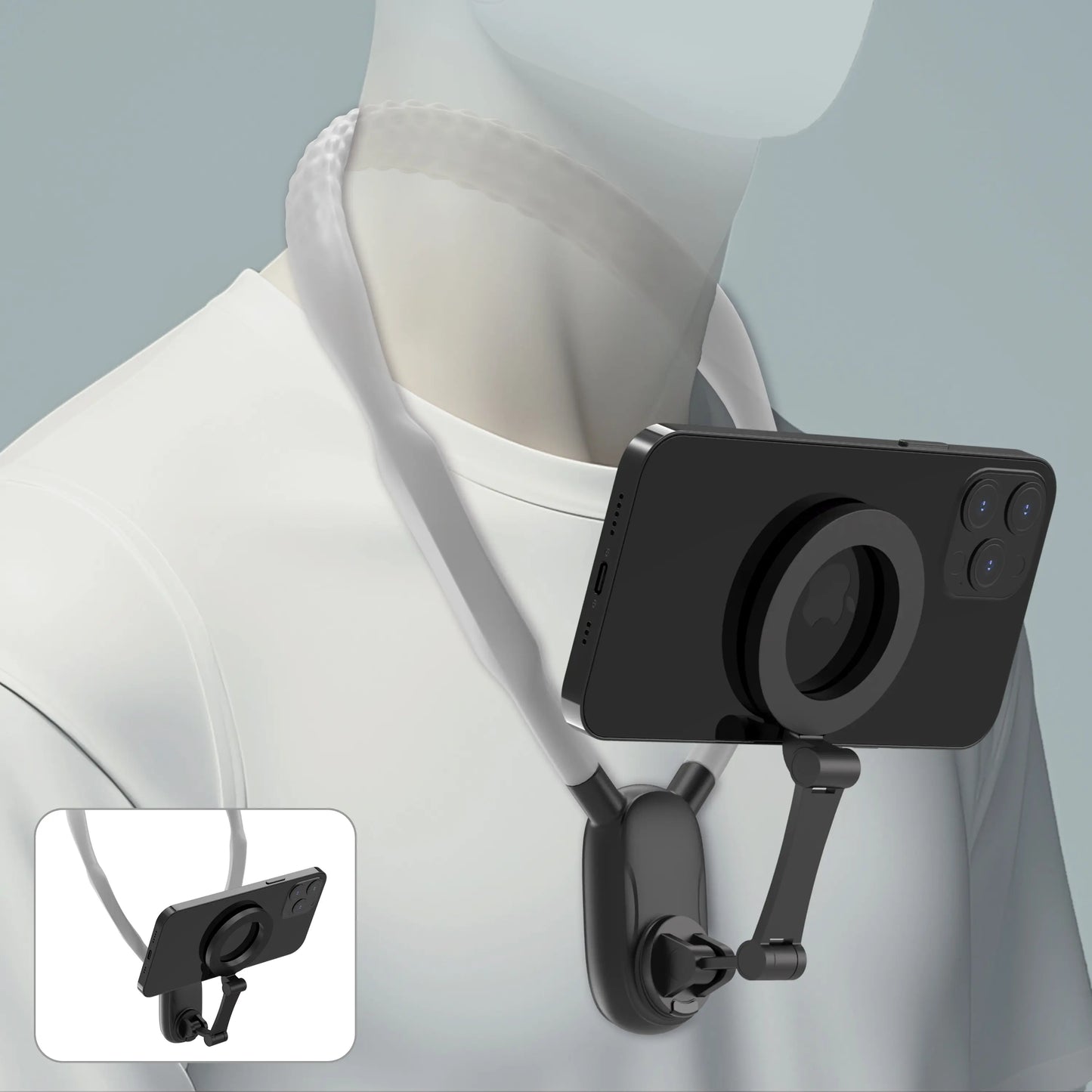 Magnetic Phone Neck Mount - Silicone-Steel Alloy Hands-Free Holder with Plug, Landscape-Ready Pov/Vlog Chest Strap for Iphone 17/16/15/14, Android Smartphones
